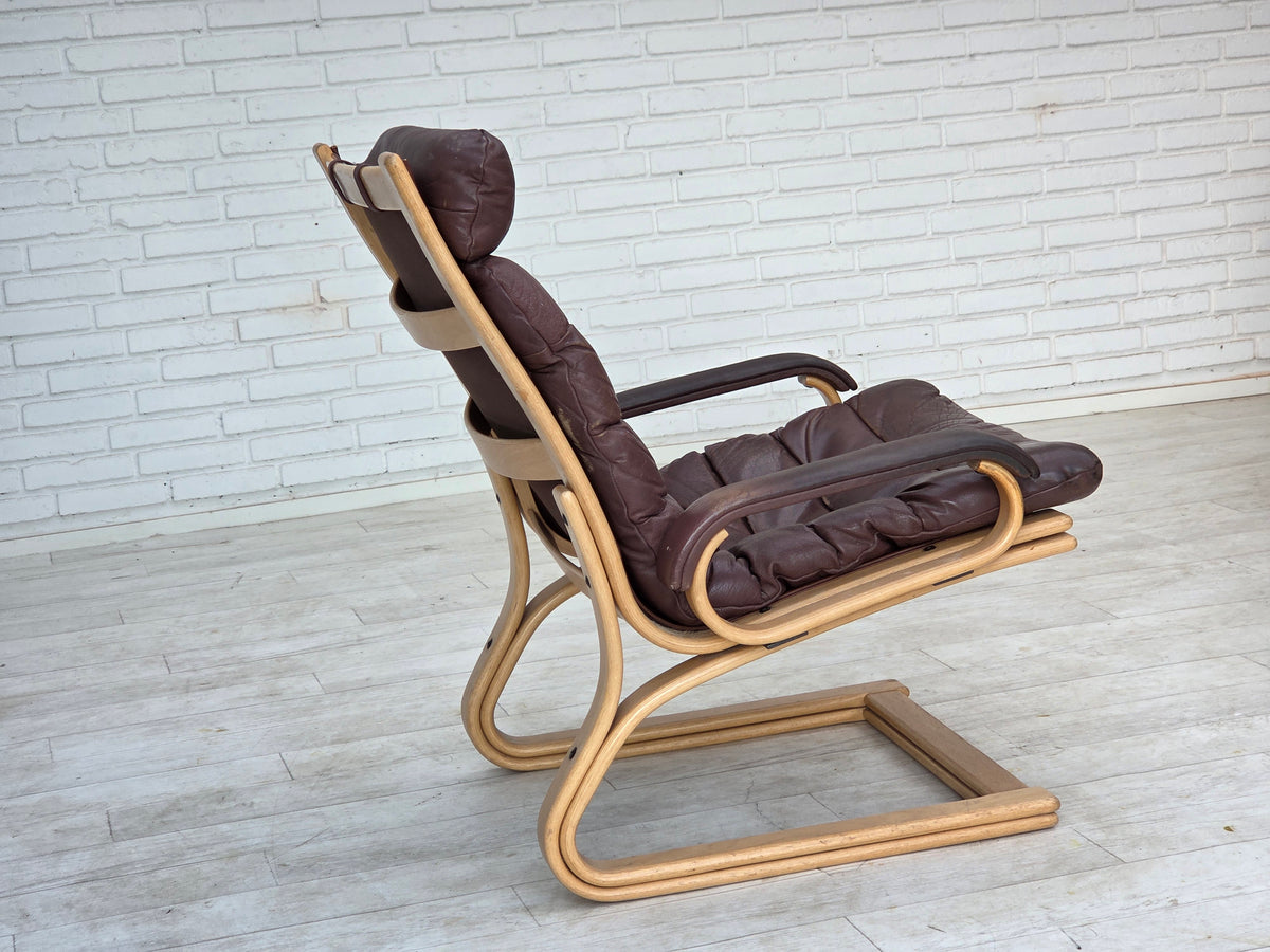 1970s, Danish armchair by Georg Thams, furniture leather, bentwood.