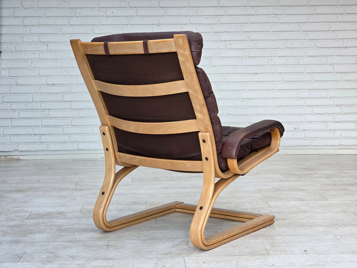 1970s, Danish armchair by Georg Thams, furniture leather, bentwood.