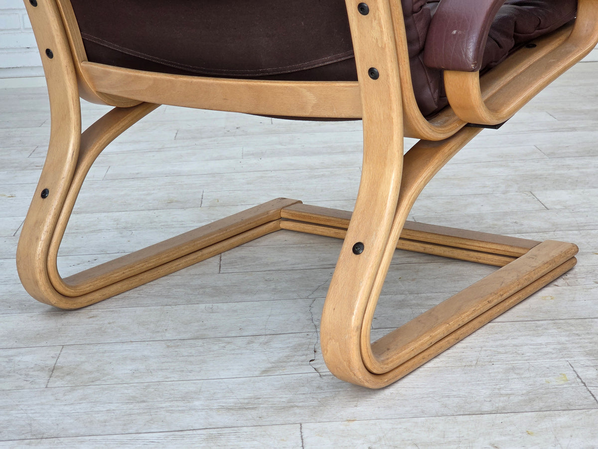 1970s, Danish armchair by Georg Thams, furniture leather, bentwood.