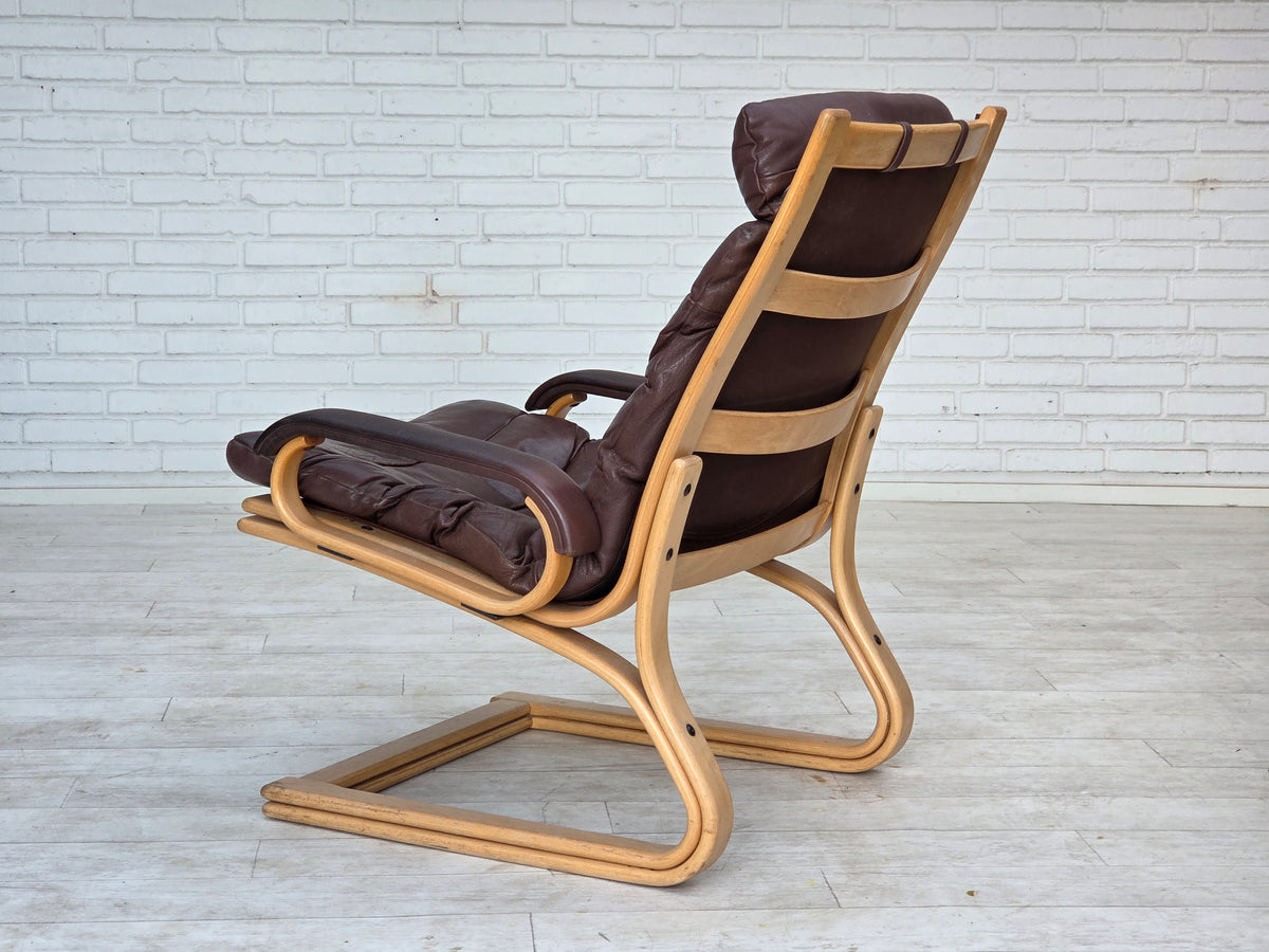 1970s, Danish armchair by Georg Thams, furniture leather, bentwood.
