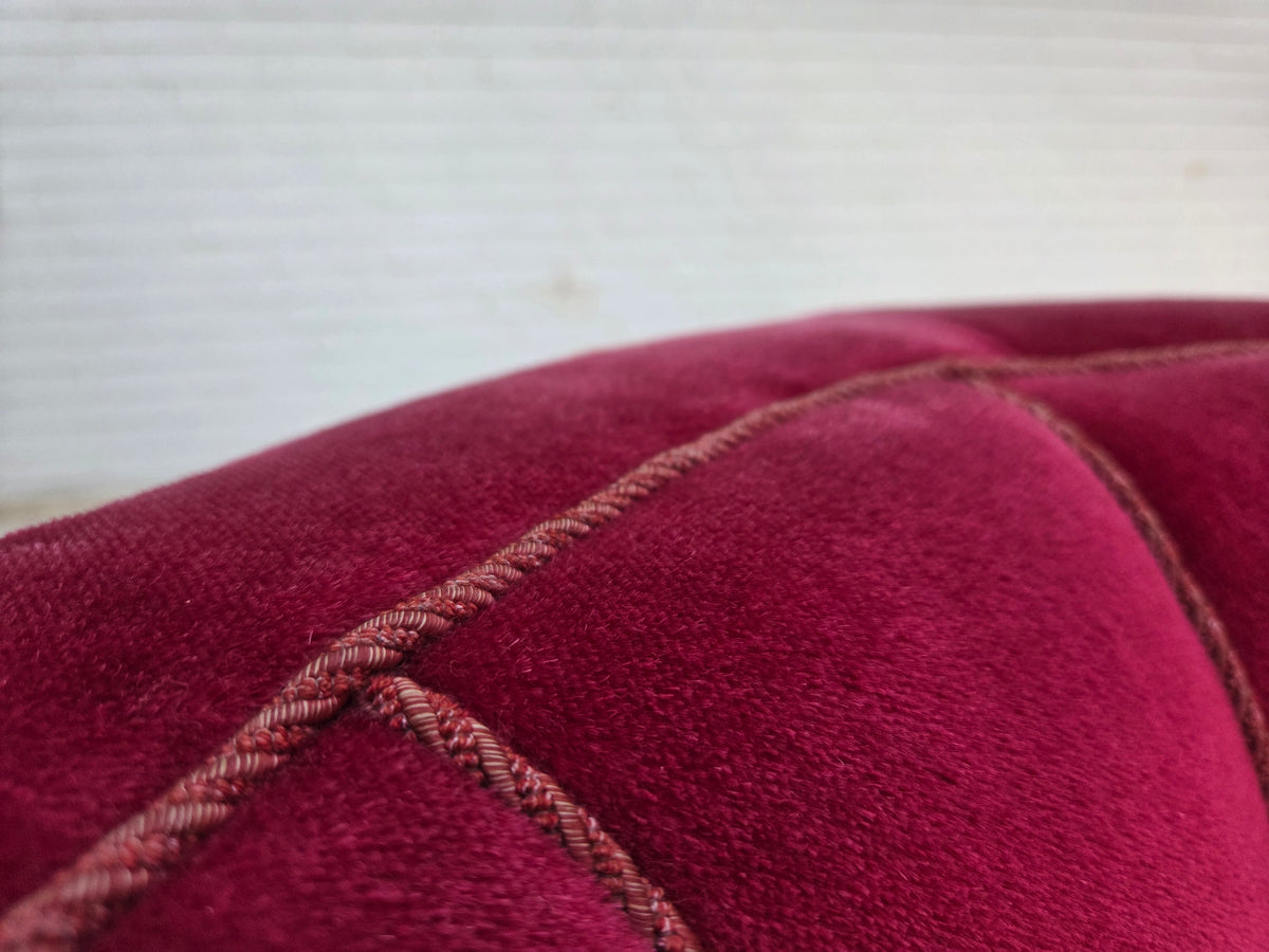 1960s, Danish relax armchair, red furniture velour, ash wood legs.