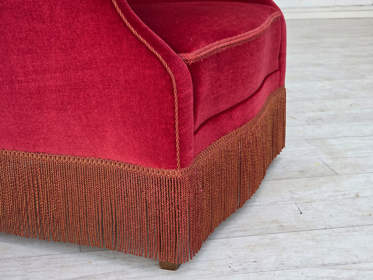 1970s, Danish armchair, furniture velour, ash wood legs.
