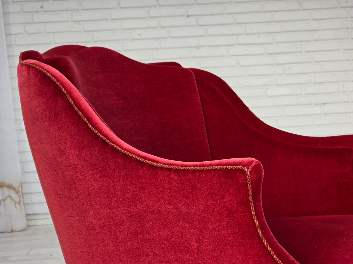 1970s, Danish armchair, furniture velour, ash wood legs.