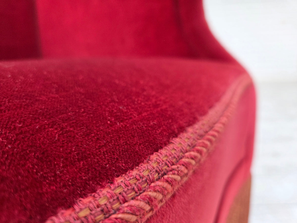 1970s, Danish armchair, furniture velour, ash wood legs.