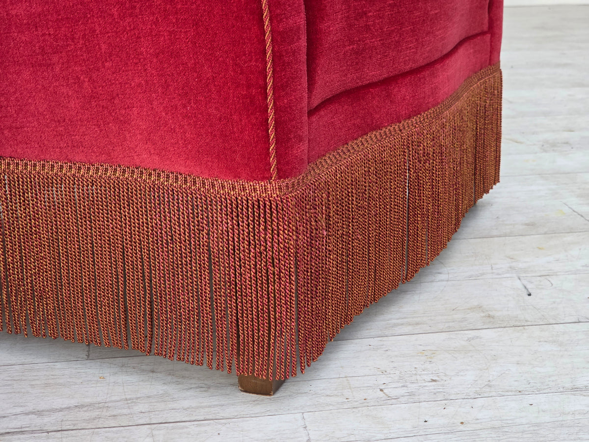 1970s, Danish armchair, furniture velour, ash wood legs.