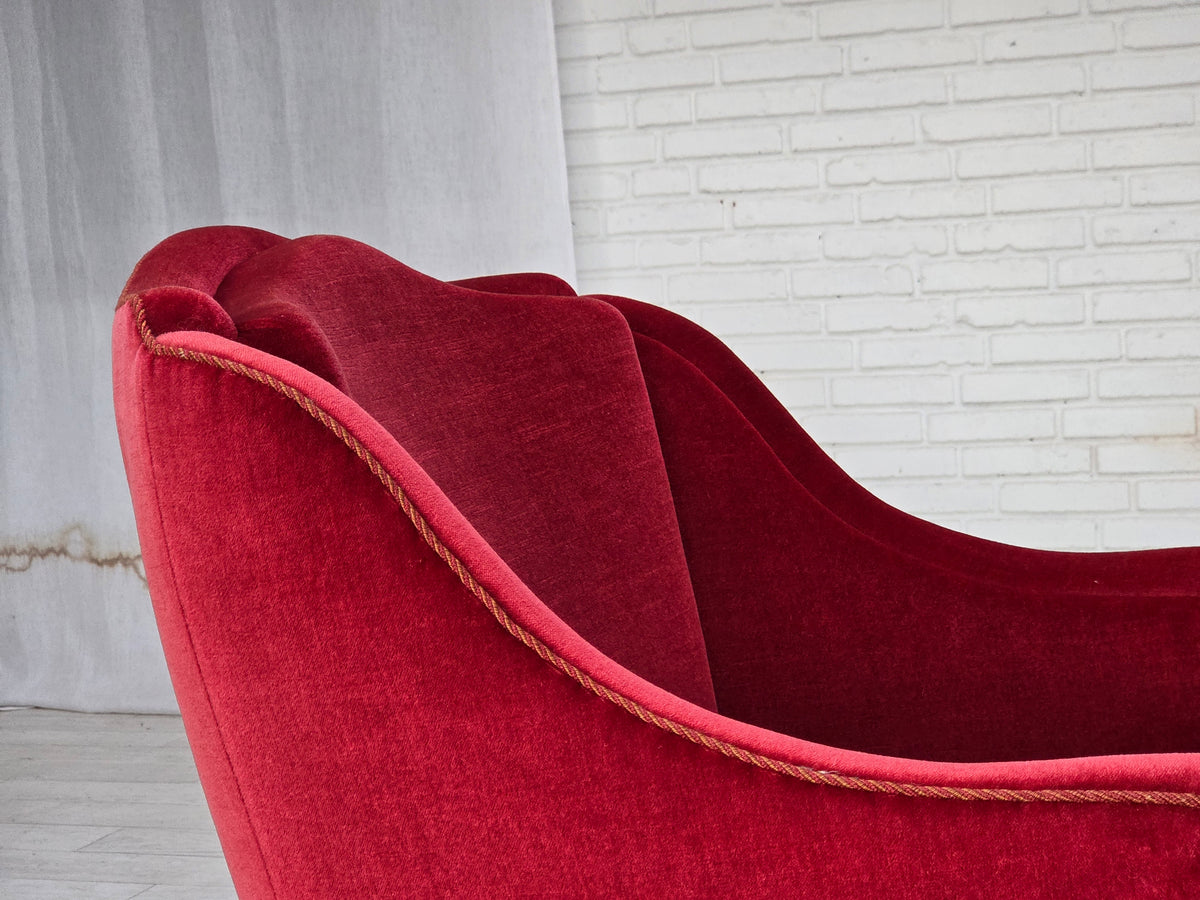 1970s, Danish armchair, furniture velour, ash wood legs.