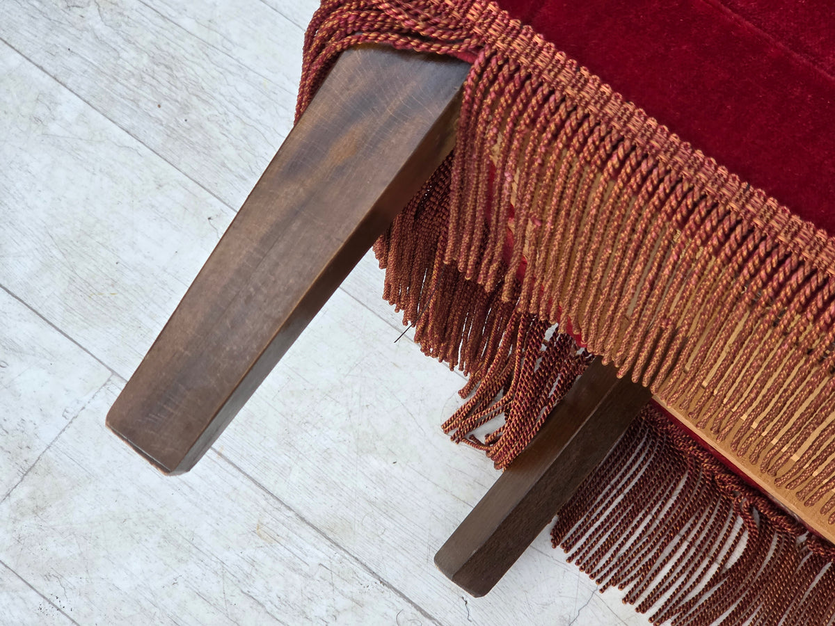 1970s, Danish armchair, furniture velour, ash wood legs.