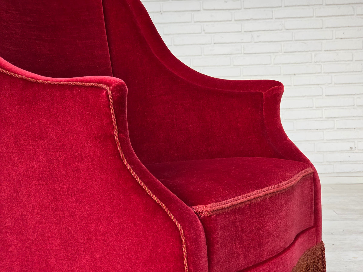 1970s, Danish highback armchair, furniture velour, ash wood legs.