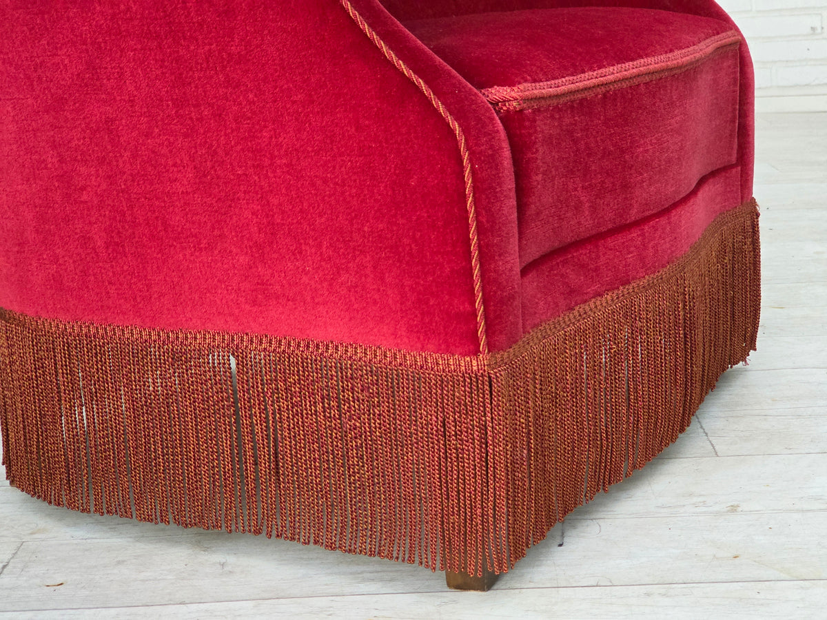 1970s, Danish highback armchair, furniture velour, ash wood legs.