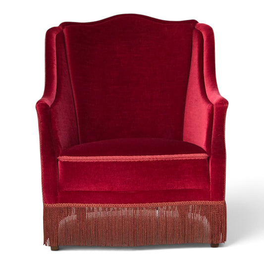 1970s, Danish highback armchair, furniture velour, ash wood legs.