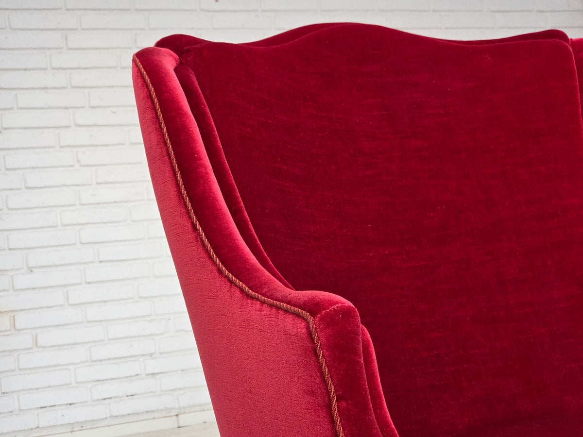 1970s, Danish highback armchair, furniture velour, ash wood legs.
