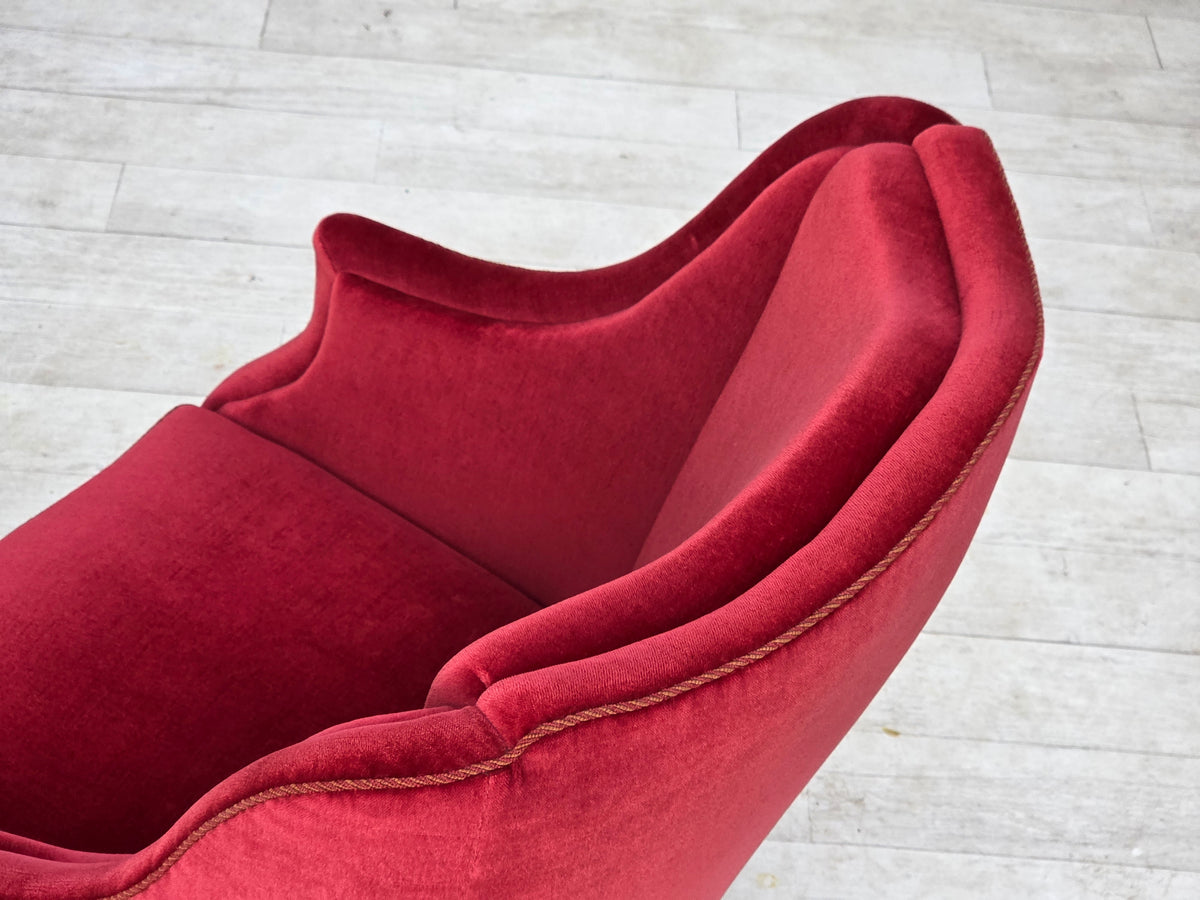 1970s, Danish highback armchair, furniture velour, ash wood legs.