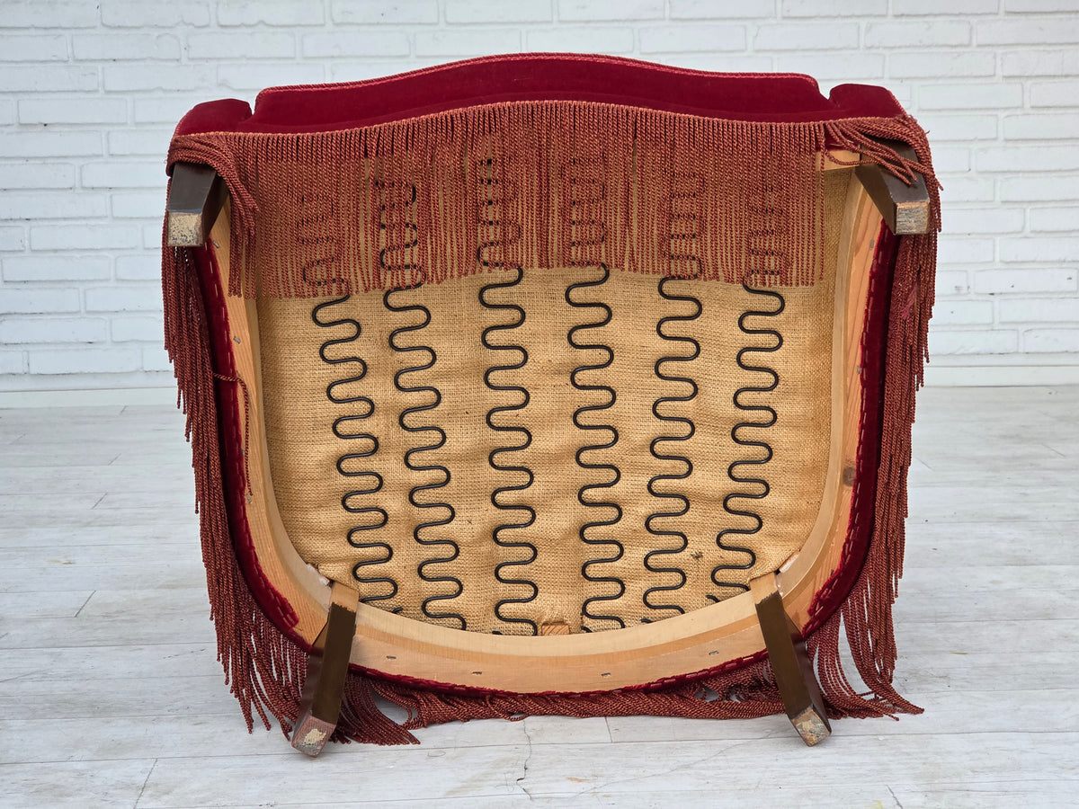 1970s, Danish highback armchair, furniture velour, ash wood legs.