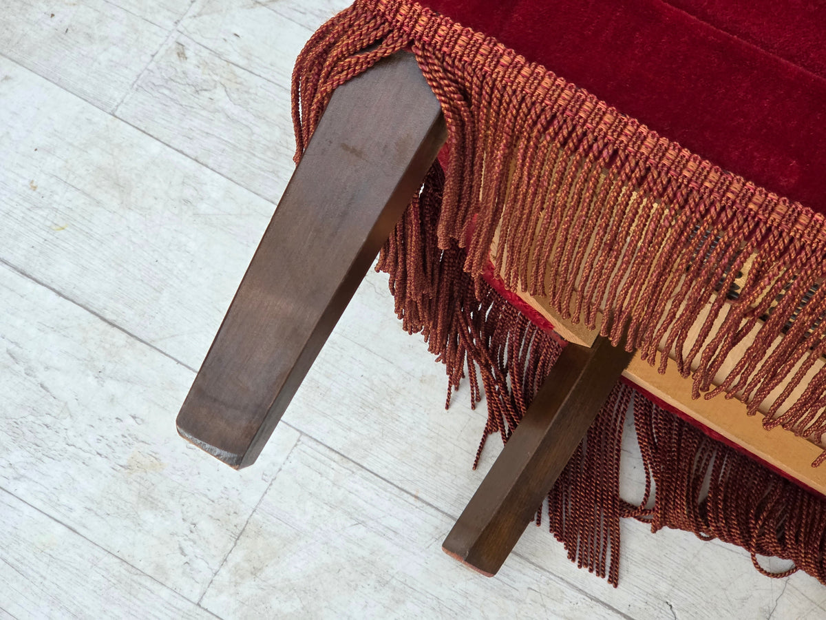 1970s, Danish highback armchair, furniture velour, ash wood legs.