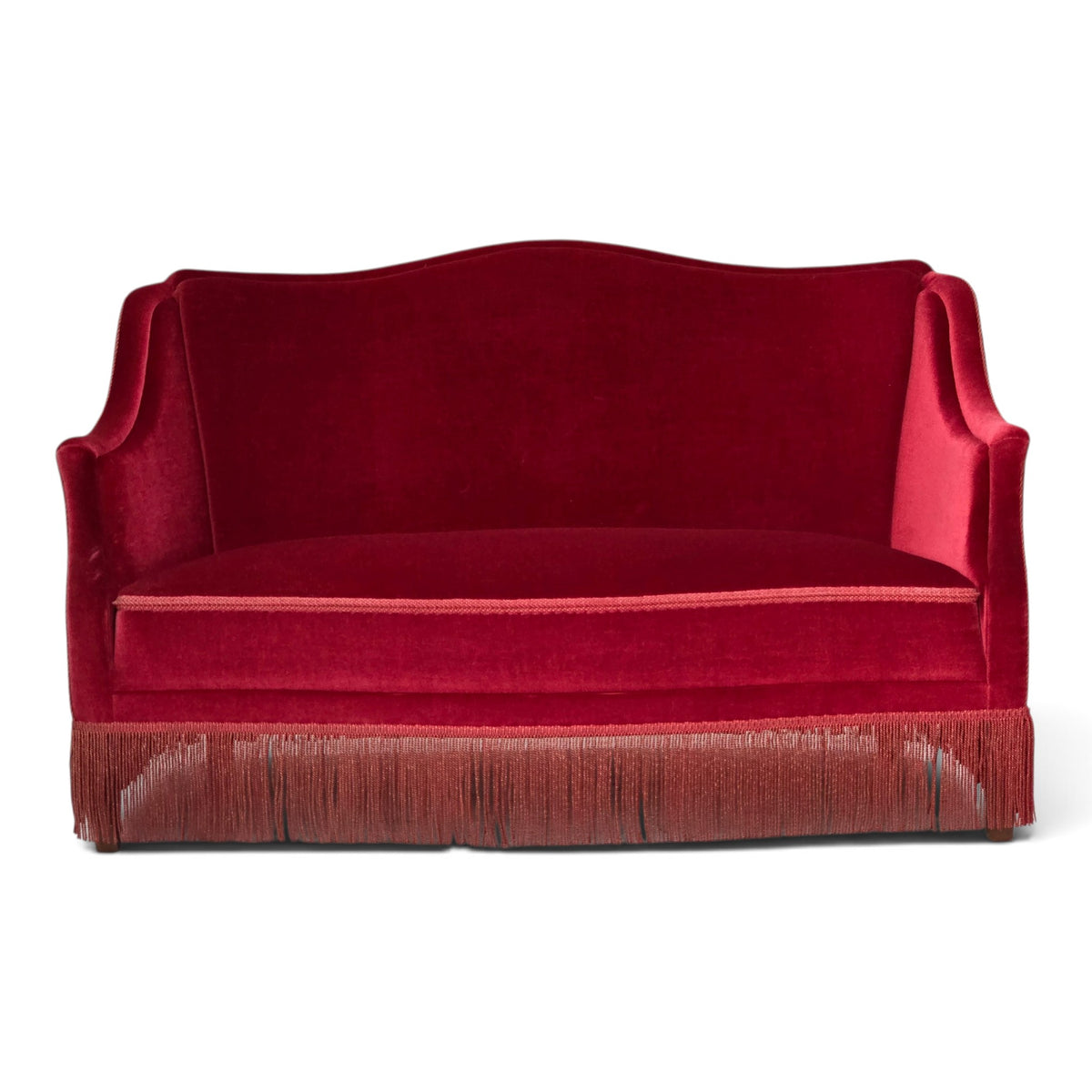 1970s, Danish 2-seater sofa, red furniture velour, ash wood legs.