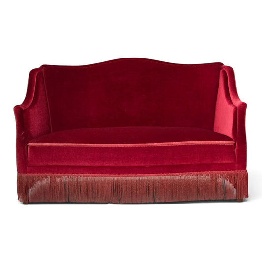 1970s, Danish 2-seater sofa, red furniture velour, ash wood legs.