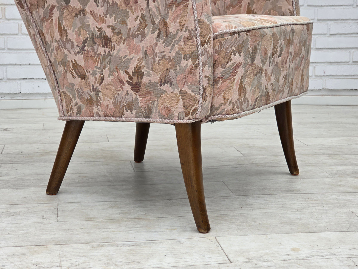 1960s, Danish armchair, furniture jacquard fabric, beech wood.