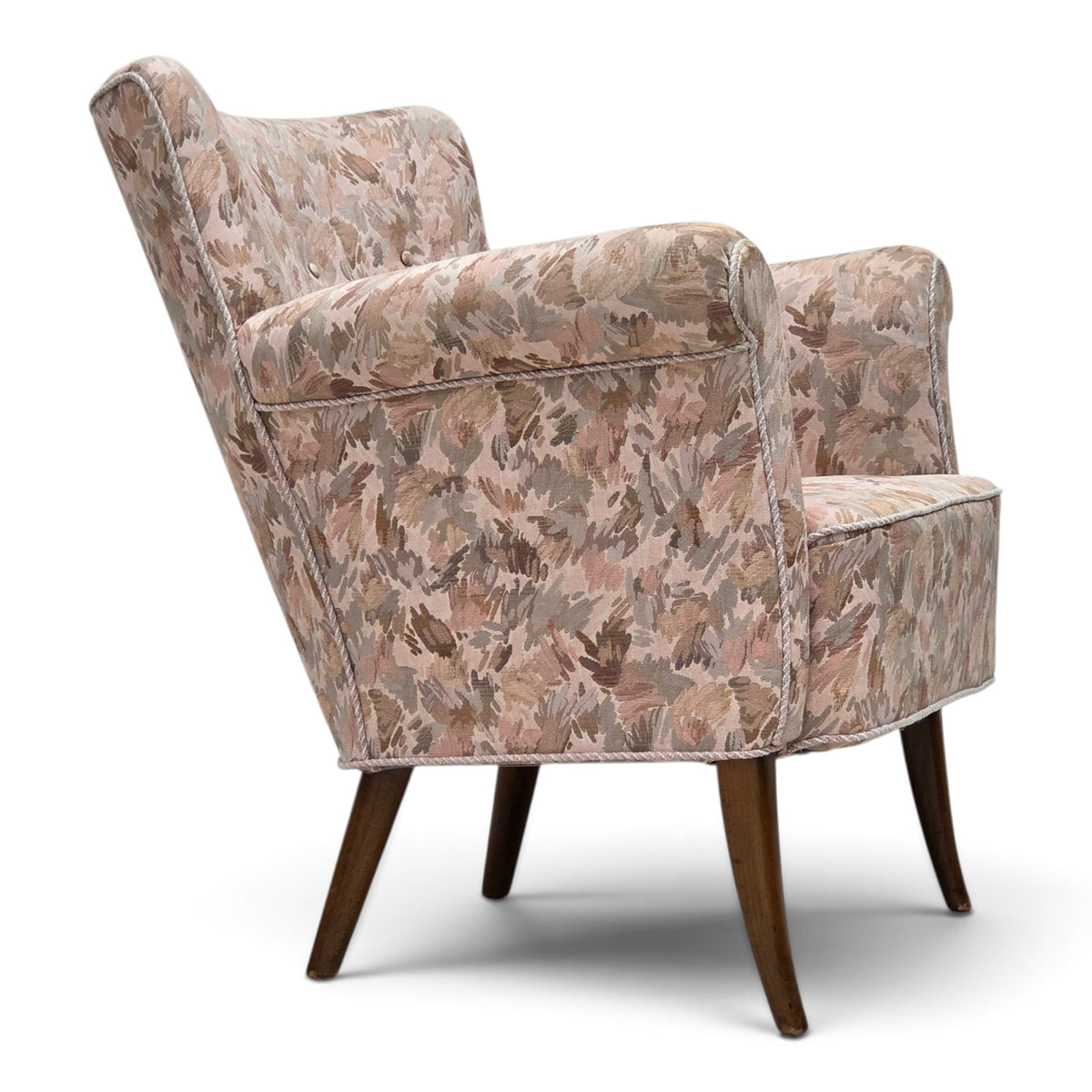 1960s, Danish armchair, furniture jacquard fabric, beech wood.