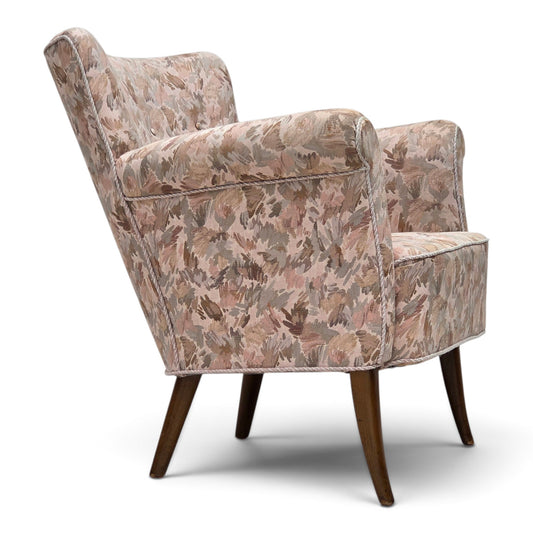 1960s, Danish armchair, furniture jacquard fabric, beech wood.