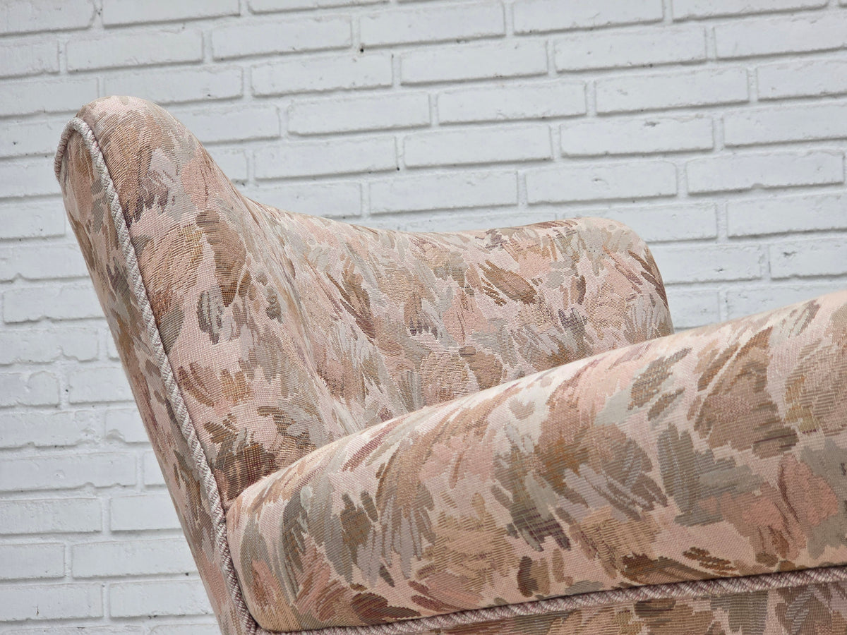 1960s, Danish armchair, furniture jacquard fabric, beech wood.