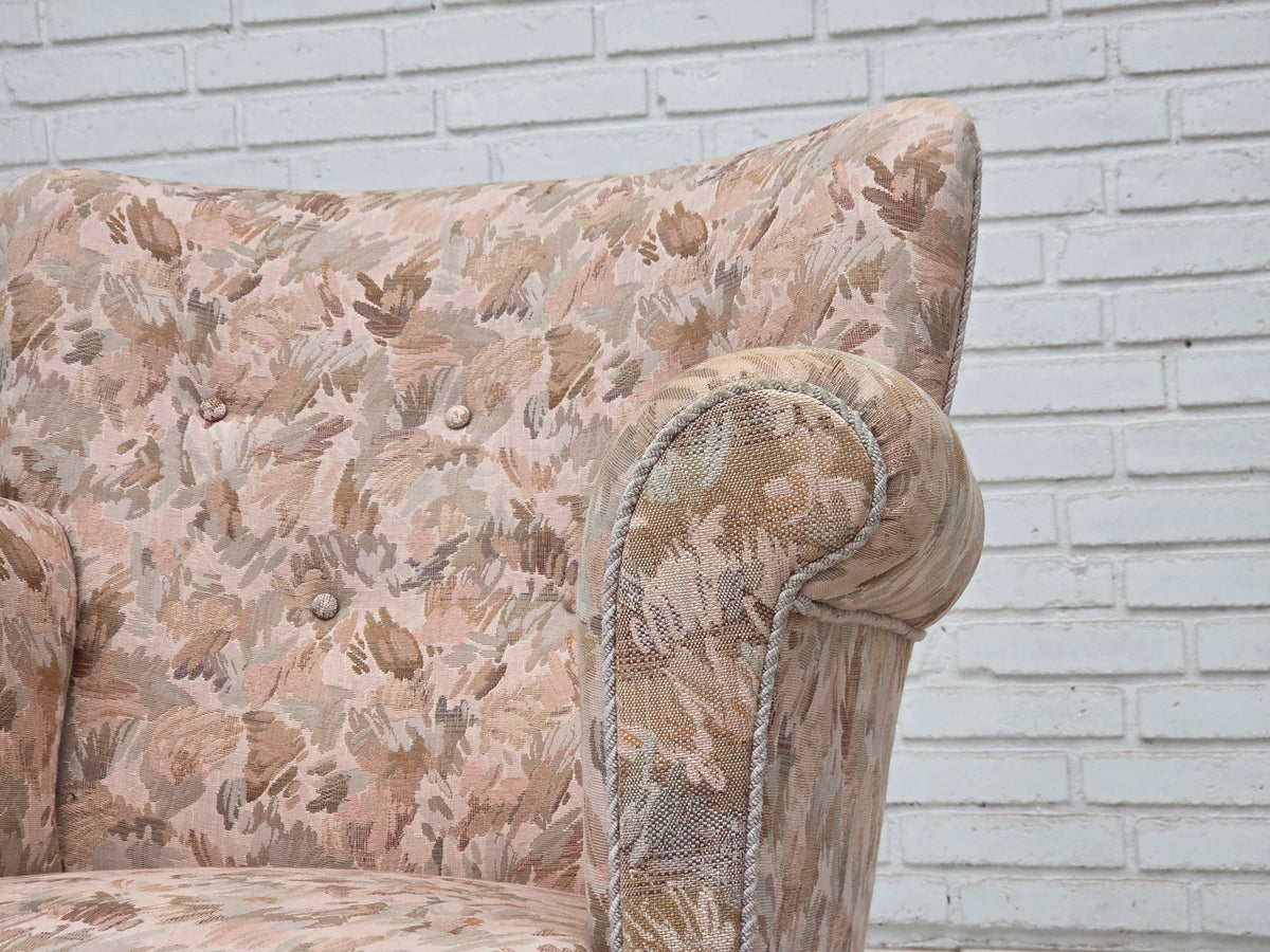 1960s, Danish armchair, furniture jacquard fabric, beech wood.