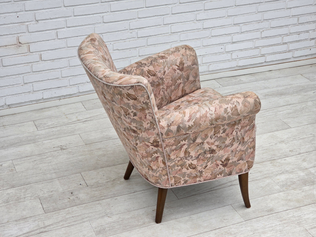 1960s, Danish armchair, furniture jacquard fabric, beech wood.