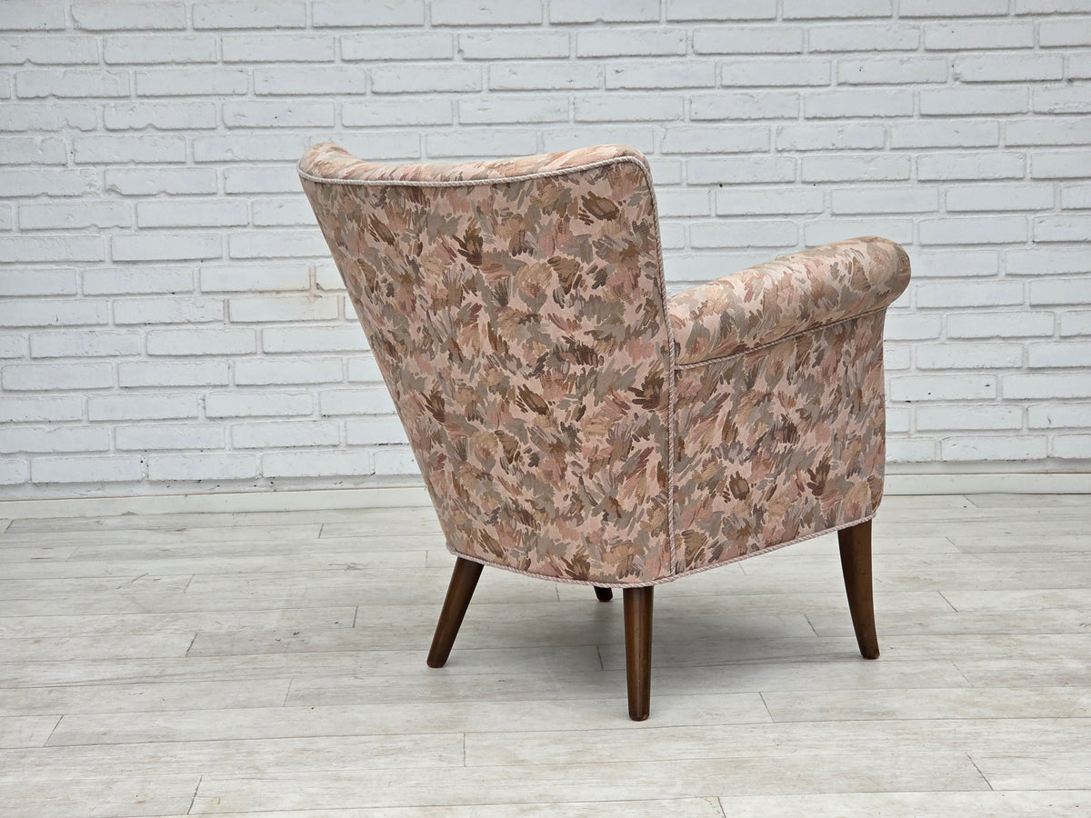 1960s, Danish armchair, furniture jacquard fabric, beech wood.
