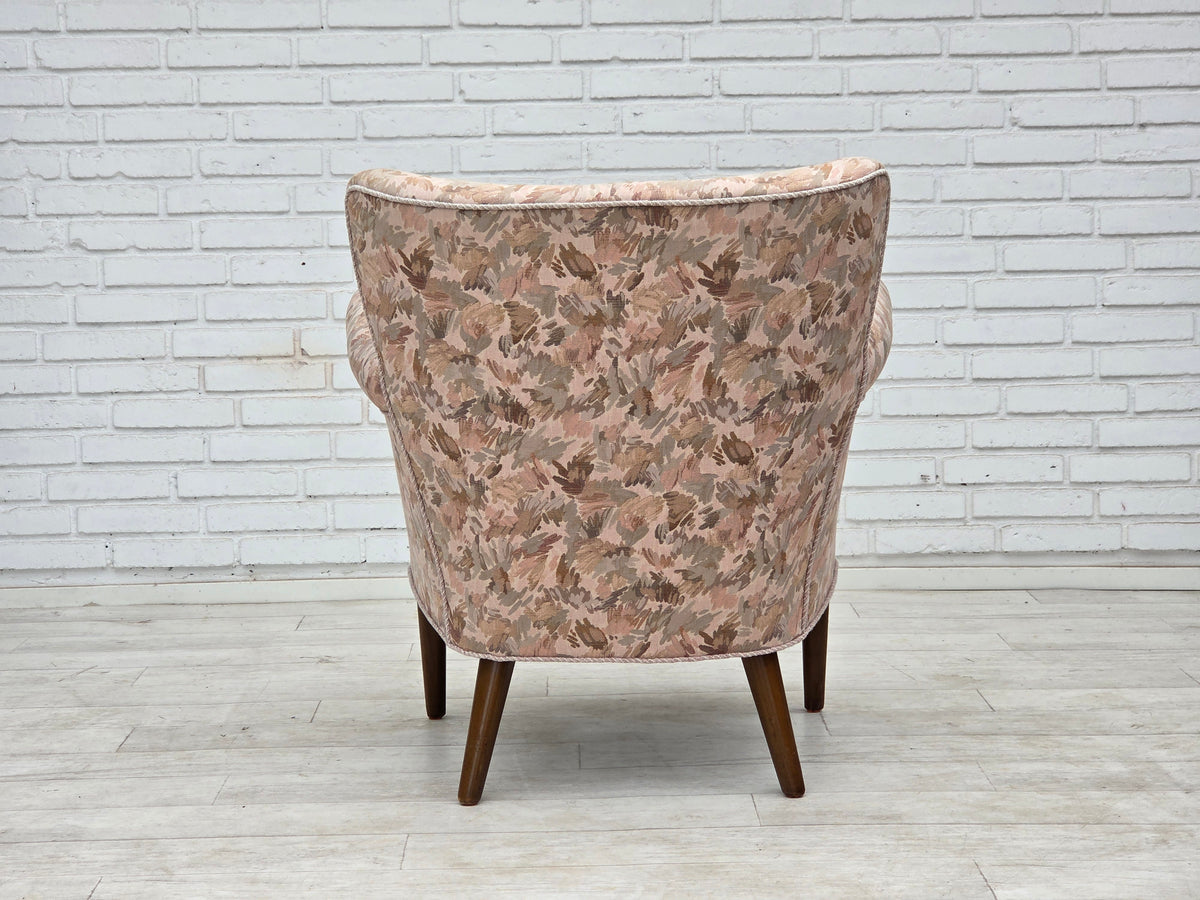 1960s, Danish armchair, furniture jacquard fabric, beech wood.