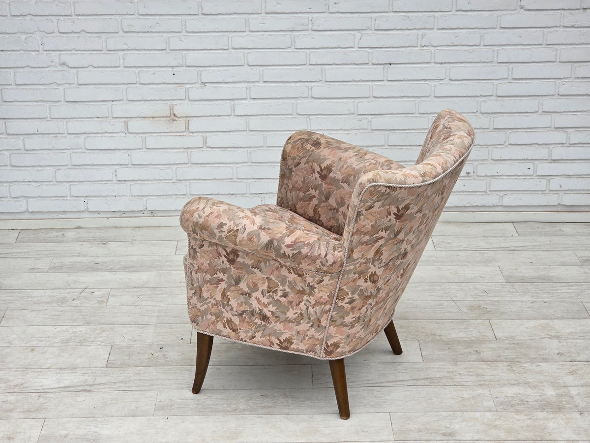 1960s, Danish armchair, furniture jacquard fabric, beech wood.