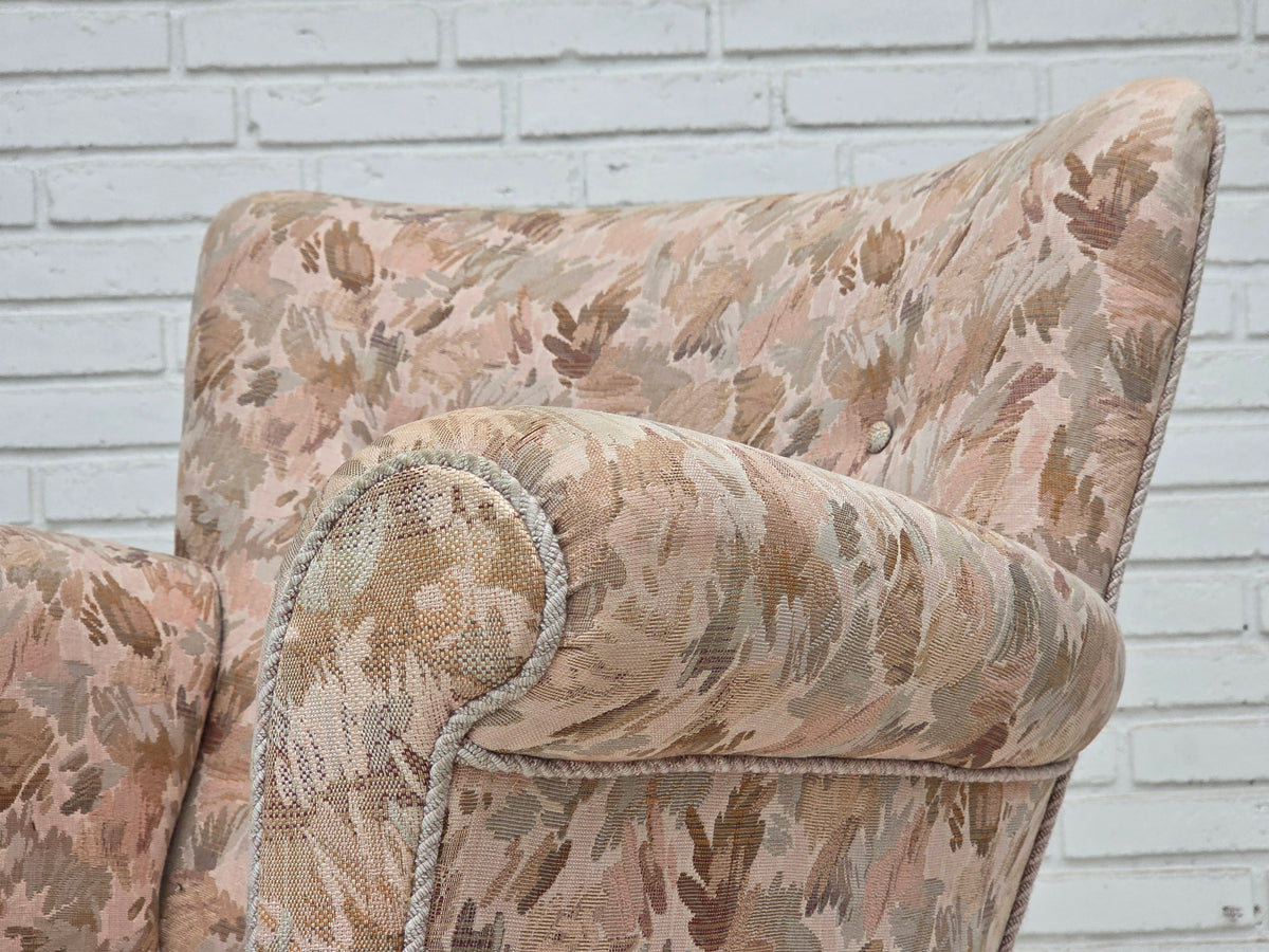 1960s, Danish armchair, furniture jacquard fabric, beech wood.