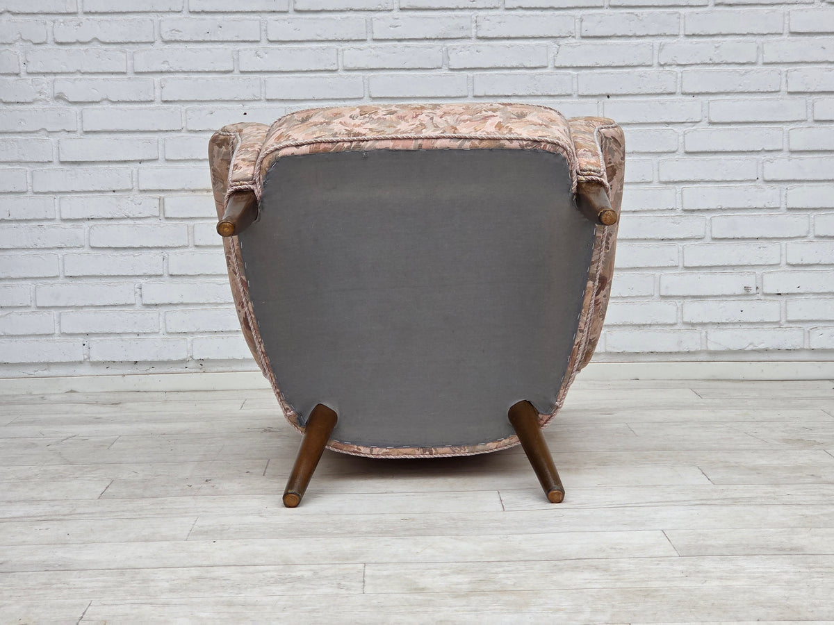 1960s, Danish armchair, furniture jacquard fabric, beech wood.
