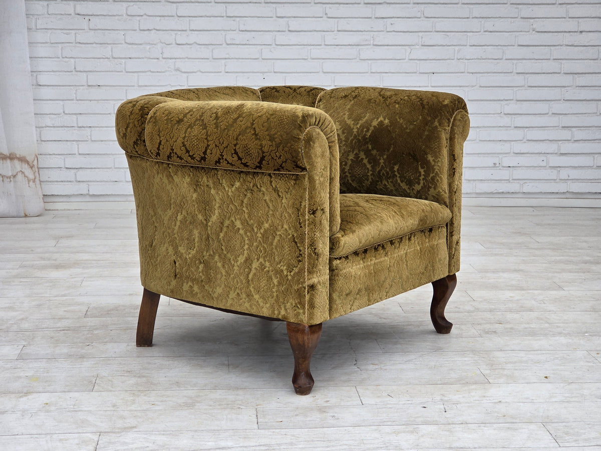 1950s, Danish relax chair, furniture velour, beech wood.