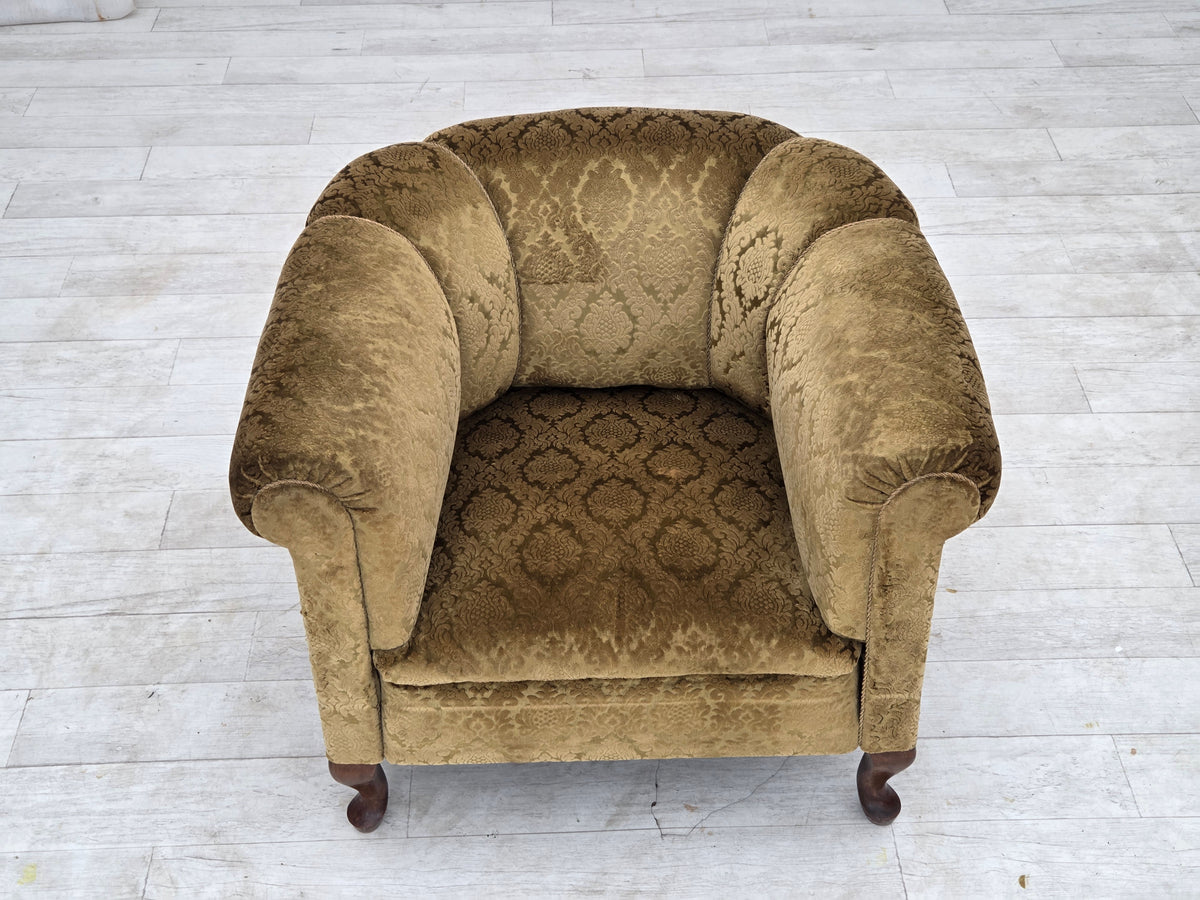 1950s, Danish relax chair, furniture velour, beech wood.