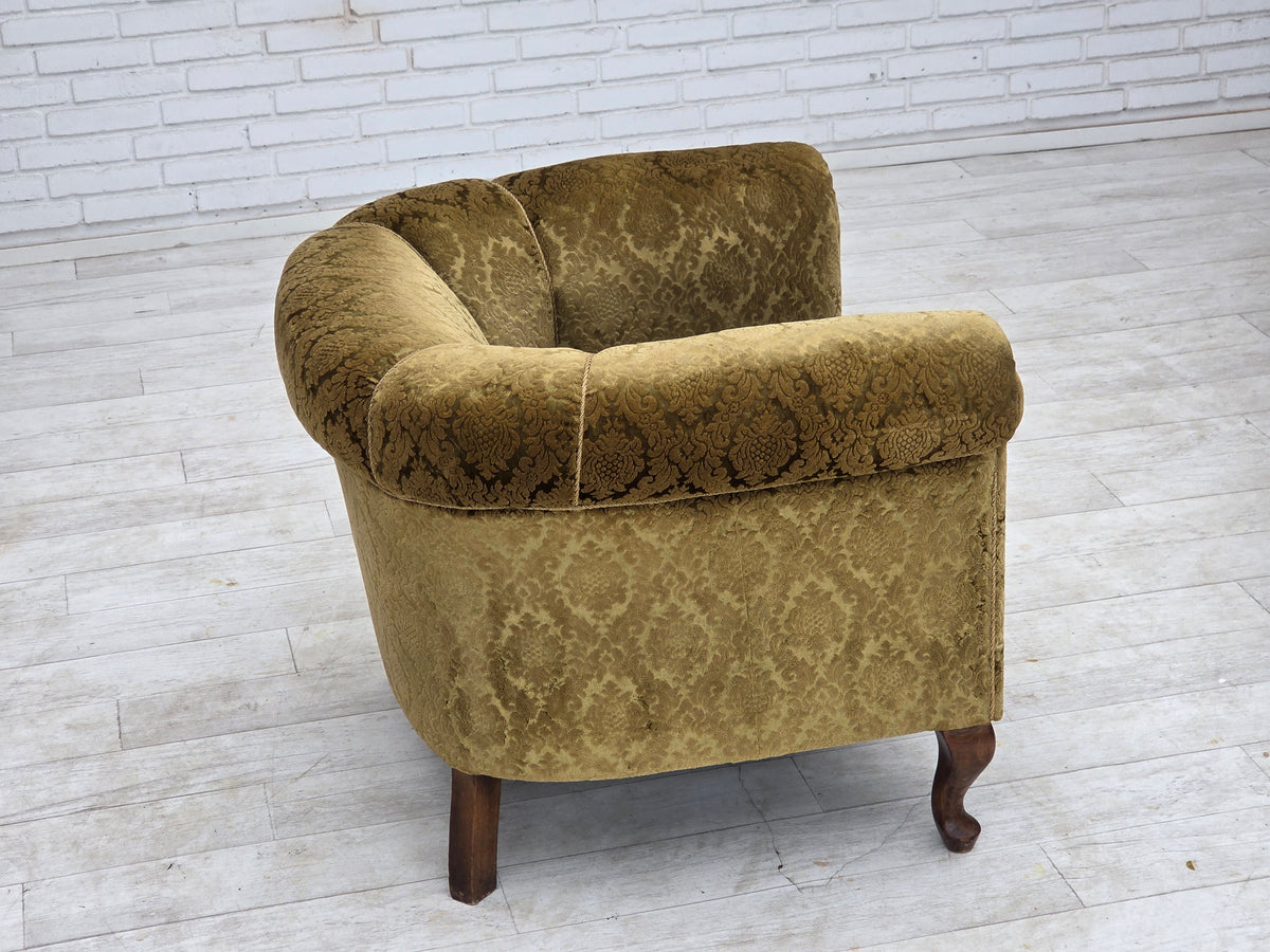 1950s, Danish relax chair, furniture velour, beech wood.