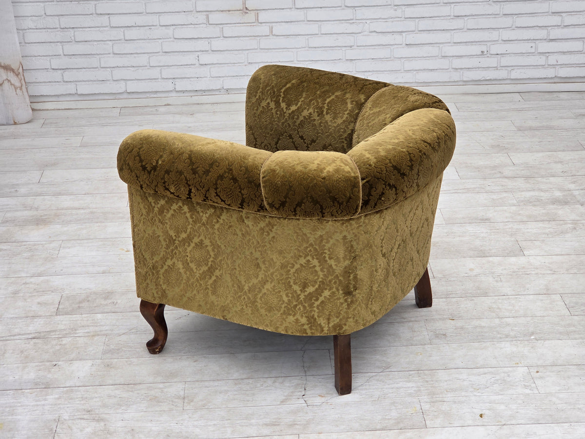 1950s, Danish relax chair, furniture velour, beech wood.