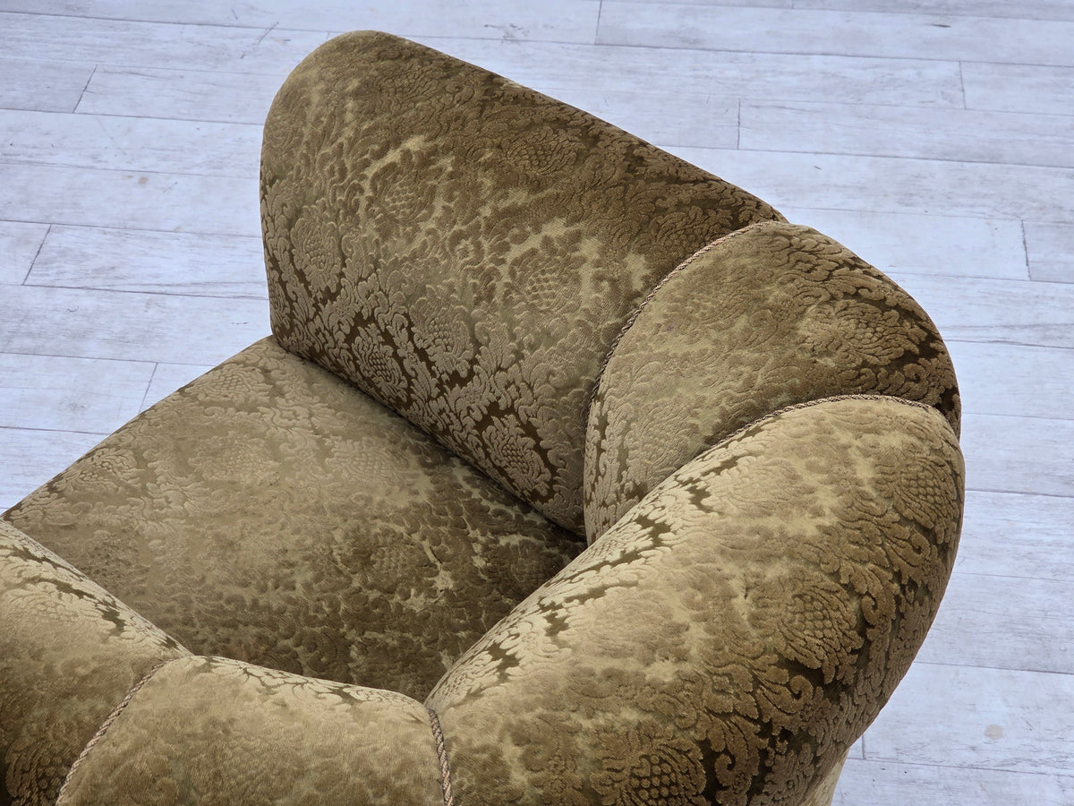 1950s, Danish relax chair, furniture velour, beech wood.