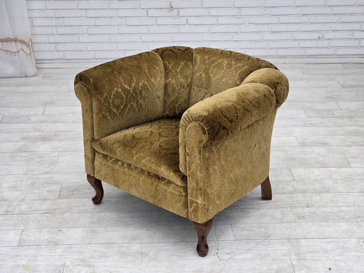 1950s, Danish relax chair, furniture velour, beech wood.