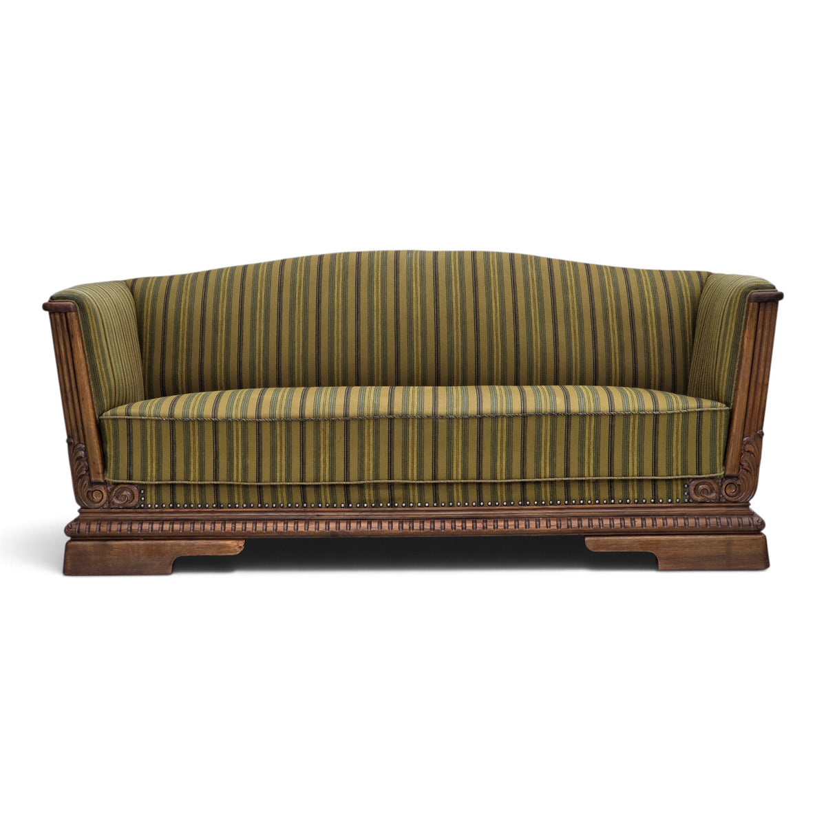 1950s, Danish 3-seater sofa, furniture velour, oak wood.