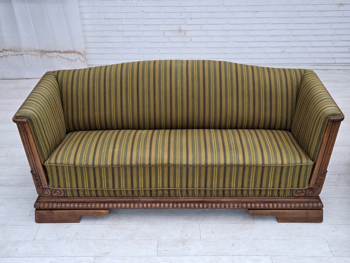 1950s, Danish 3-seater sofa, furniture velour, oak wood.