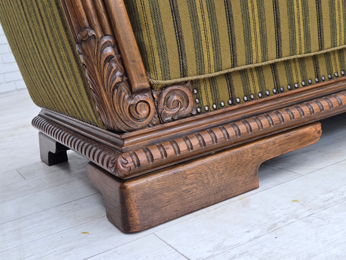 1950s, Danish 3-seater sofa, furniture velour, oak wood.