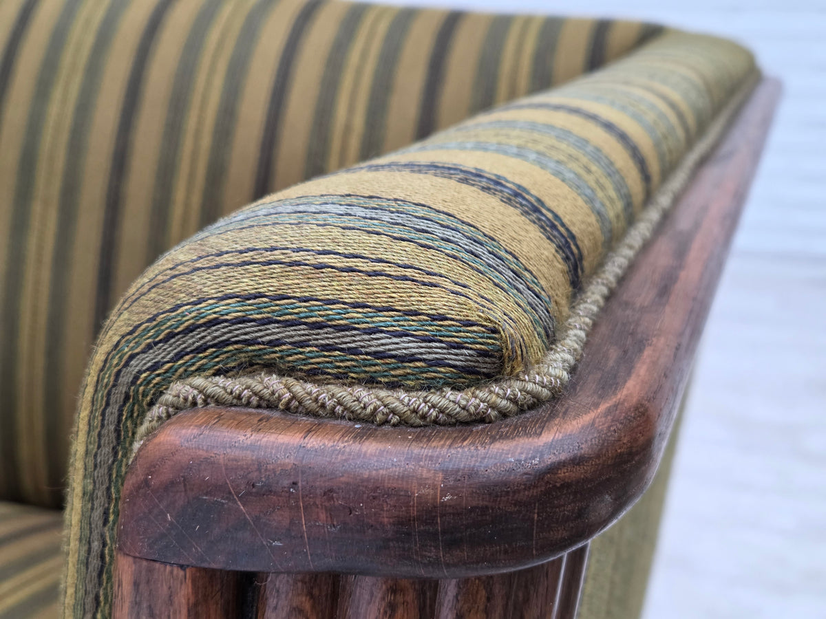 1950s, Danish 3-seater sofa, furniture velour, oak wood.