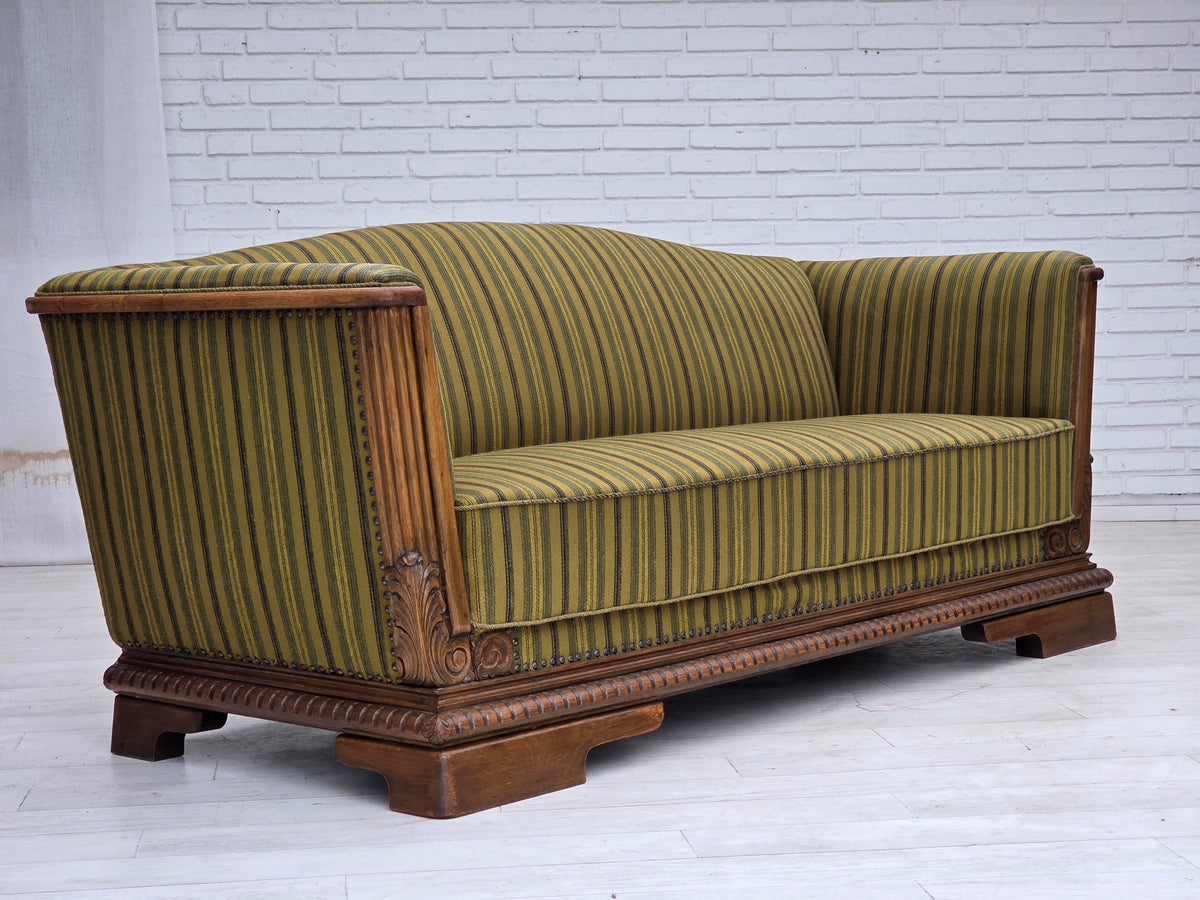 1950s, Danish 3-seater sofa, furniture velour, oak wood.