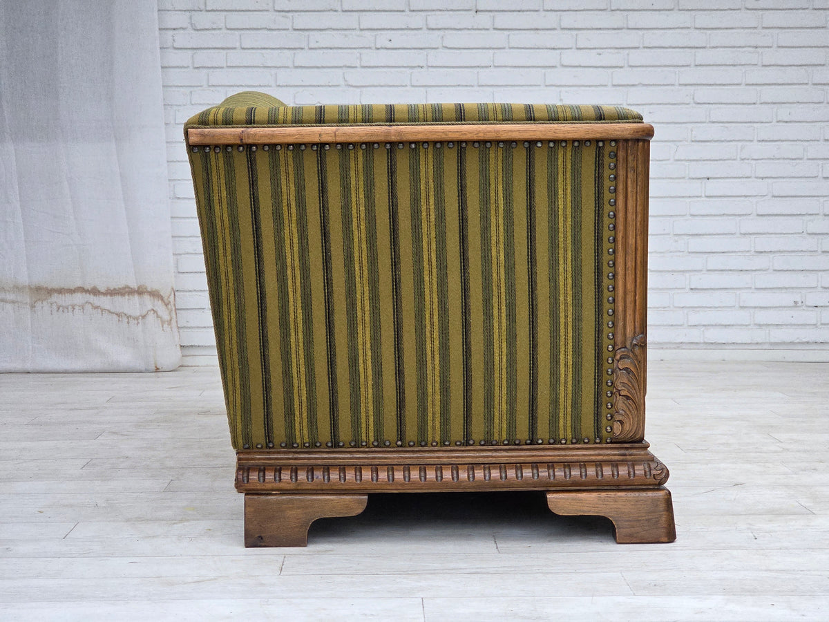 1950s, Danish 3-seater sofa, furniture velour, oak wood.