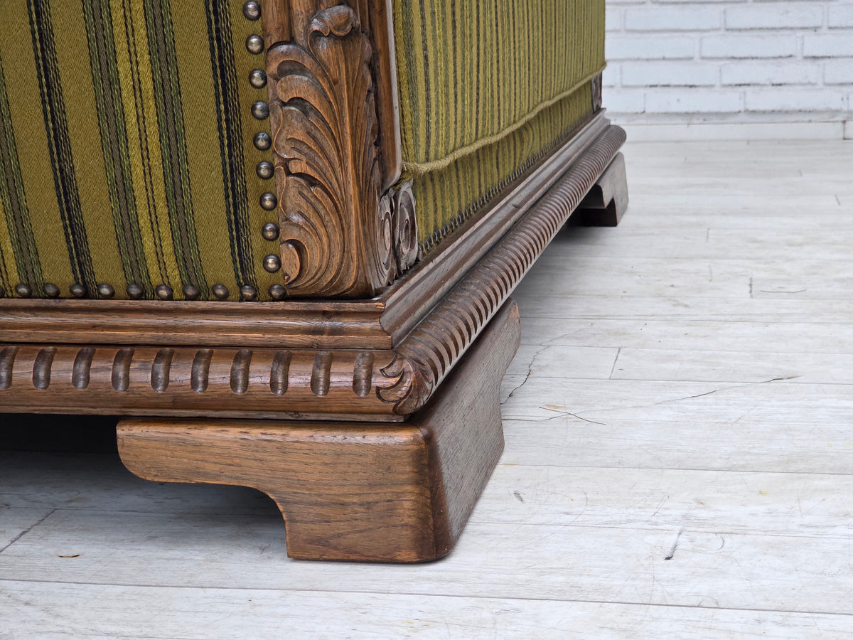 1950s, Danish 3-seater sofa, furniture velour, oak wood.