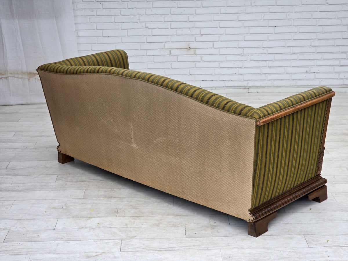 1950s, Danish 3-seater sofa, furniture velour, oak wood.