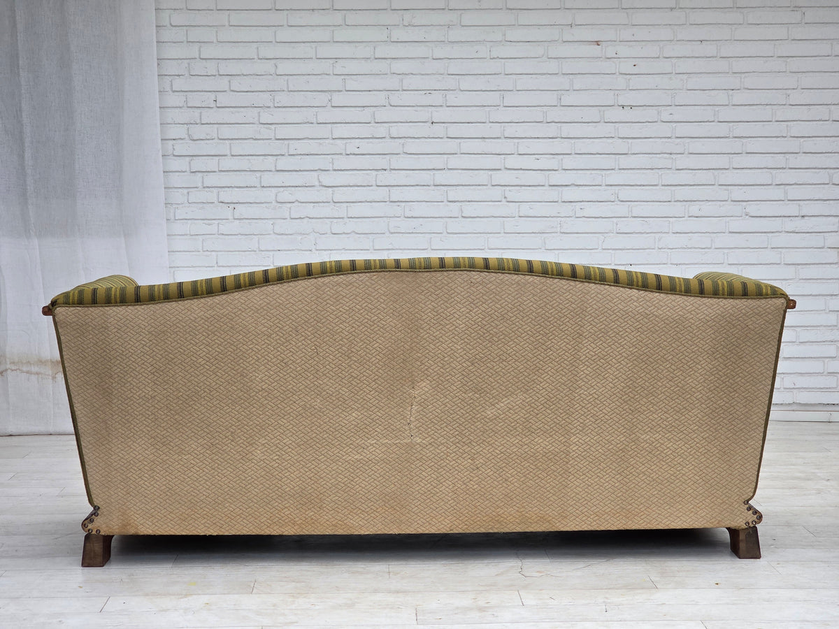 1950s, Danish 3-seater sofa, furniture velour, oak wood.
