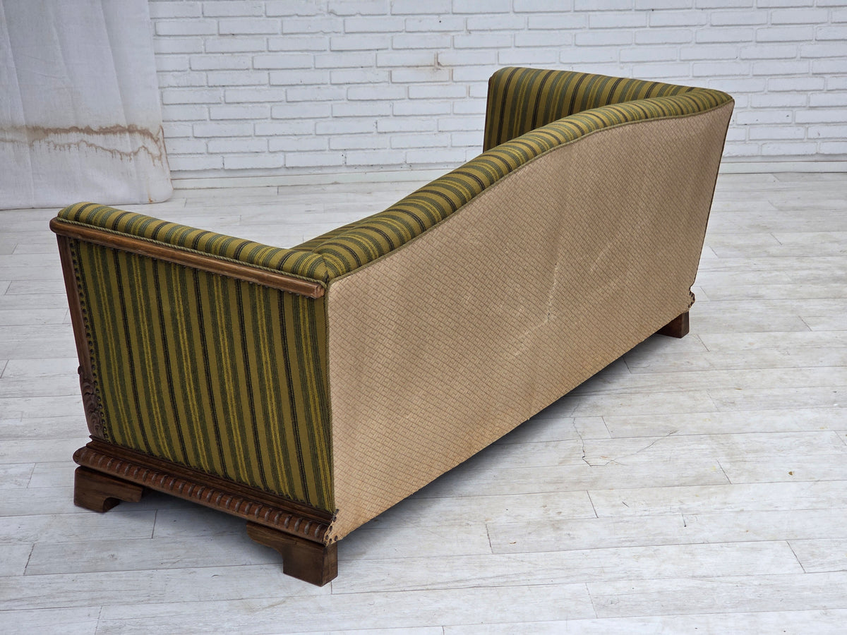 1950s, Danish 3-seater sofa, furniture velour, oak wood.