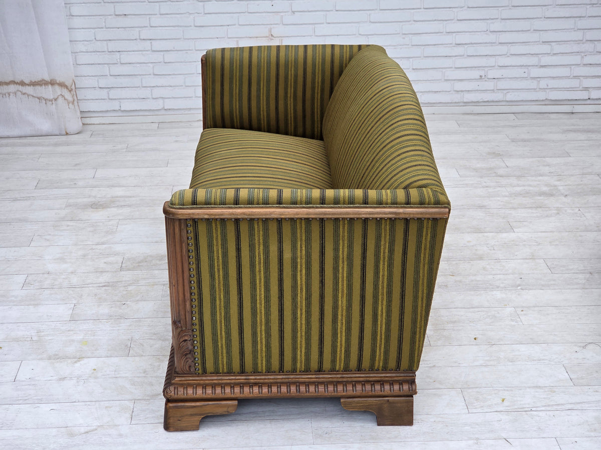 1950s, Danish 3-seater sofa, furniture velour, oak wood.