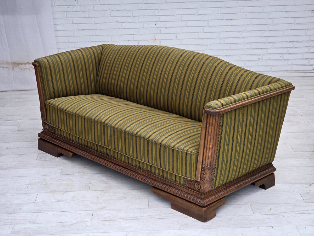 1950s, Danish 3-seater sofa, furniture velour, oak wood.