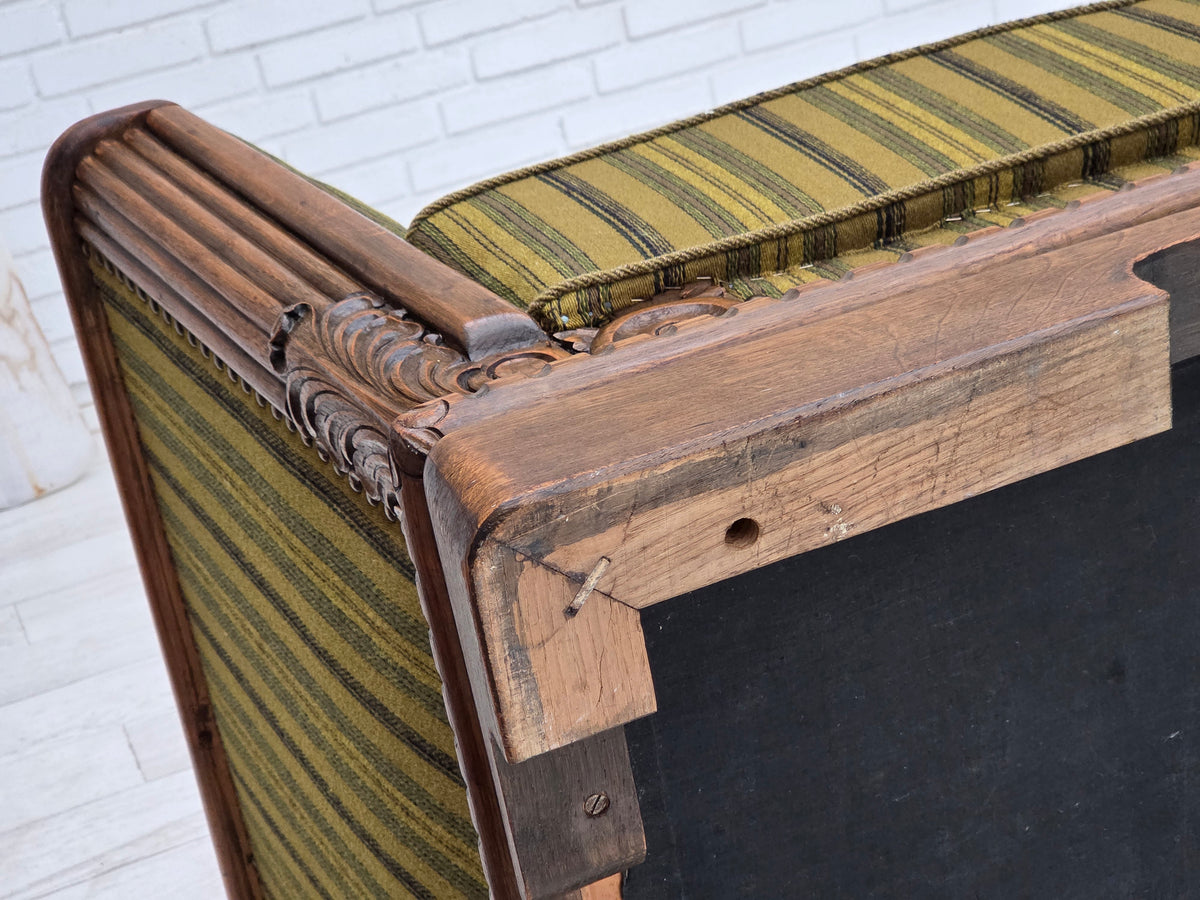 1950s, Danish 3-seater sofa, furniture velour, oak wood.